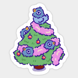 pigeons on a christmas tree Sticker